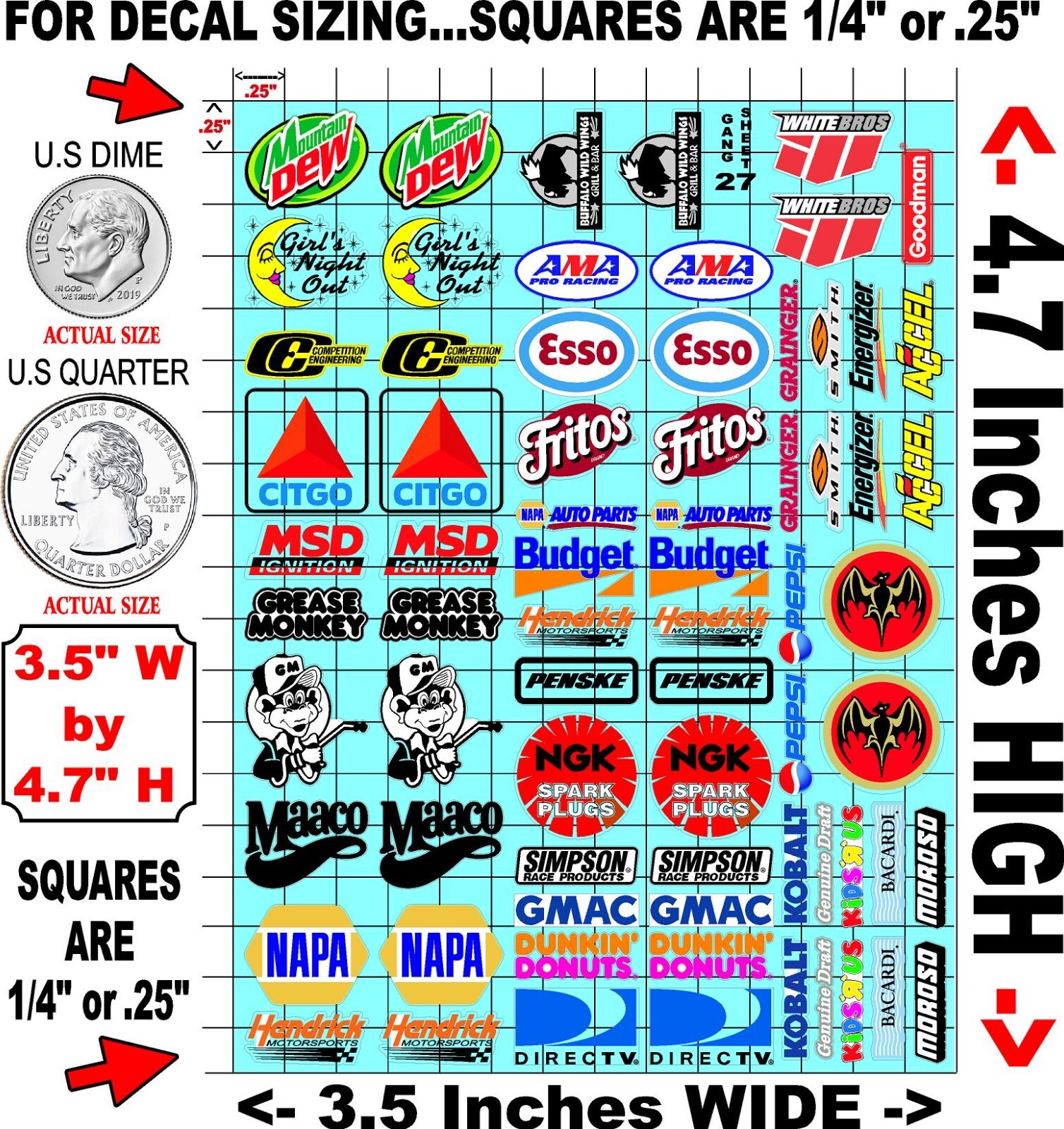 White Vinyl Sticker Sheet 27 F1sponsor-R/C MODEL Decal fits 1/24-1/16 Scale CUT