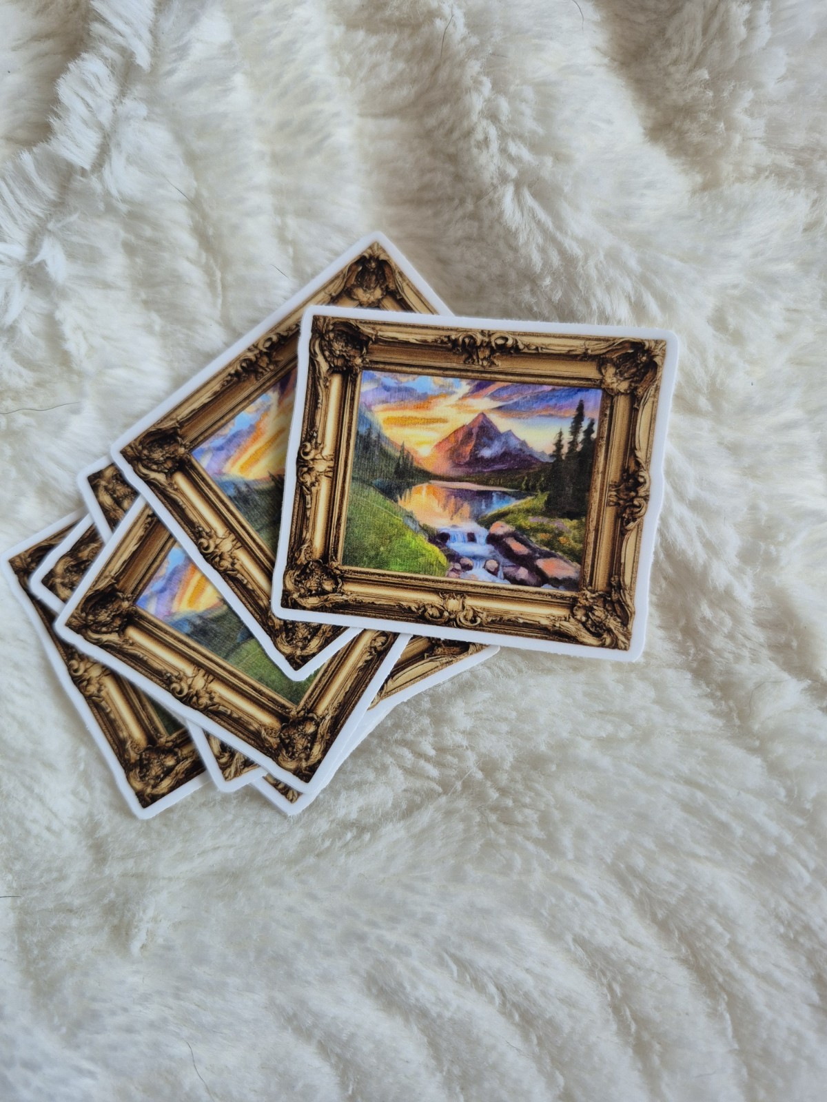 Mountain Landscape Oil Painting Sticker, Matte Vinyl Decal of Original Artwork