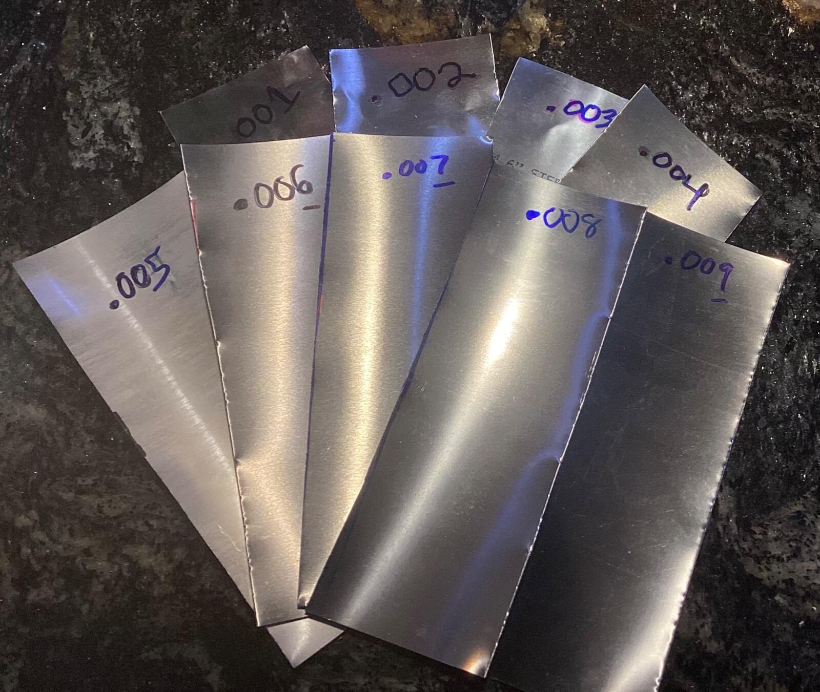 ASSORTMENT OF STEEL SHIM (9 SIZES FROM .001 To .009 (1” x 6" piece of each)!!