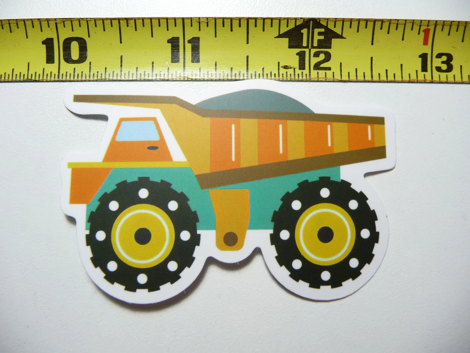 DOTTED TIRES DUMP TRUCK DIRT SMALL STICKER DECAL FUN FUNNY CONSTRUCTION VEHICLE