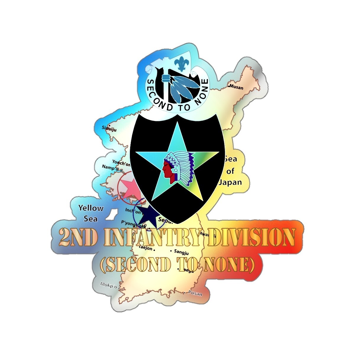 Holographic Die-cut Stickers – Korea Map – 2nd Infantry Div – Second to None – V