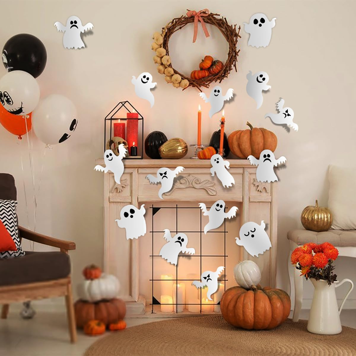 42Pcs Halloween Wall Decor Decals 3D Cute Ghost Wall Stickers Self-Adhesive Deco