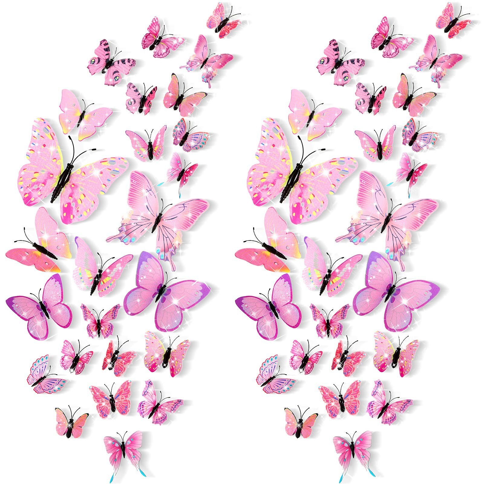 48 Pcs 3D Glitter Butterfly Wall Stickers – Removable Decals for Home, Office &