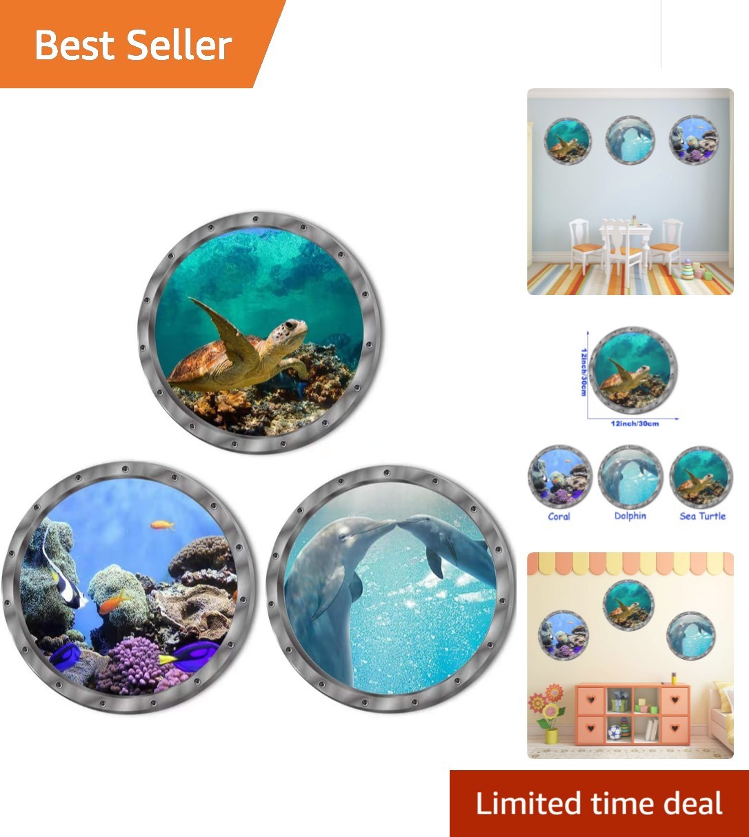 Light Blue Ocean-Themed Wall Decals – Waterproof & Removable Stickers