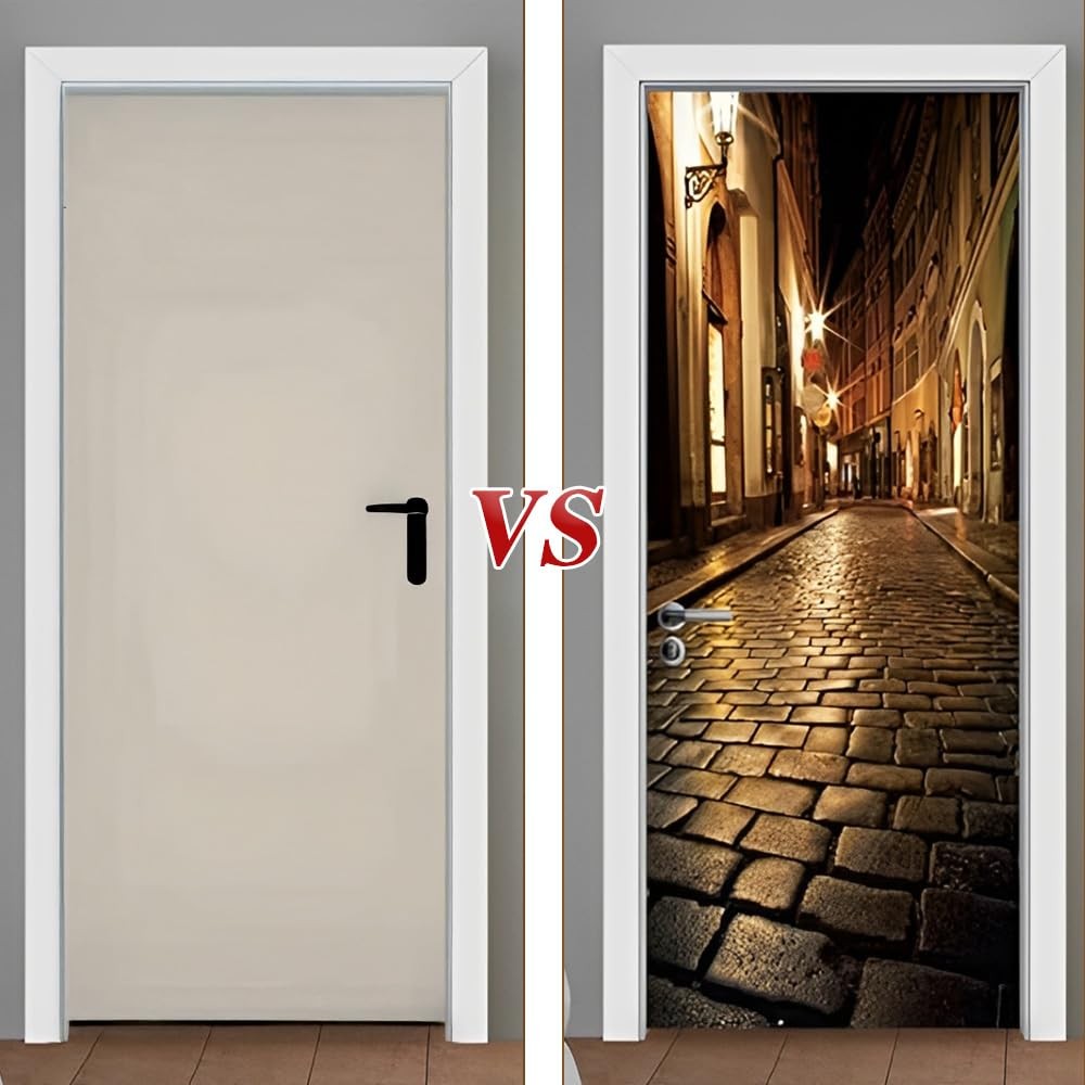 Door Wallpaper Murals 3D Alley at Night Door Wallpaper Sticker Self Adhesive …