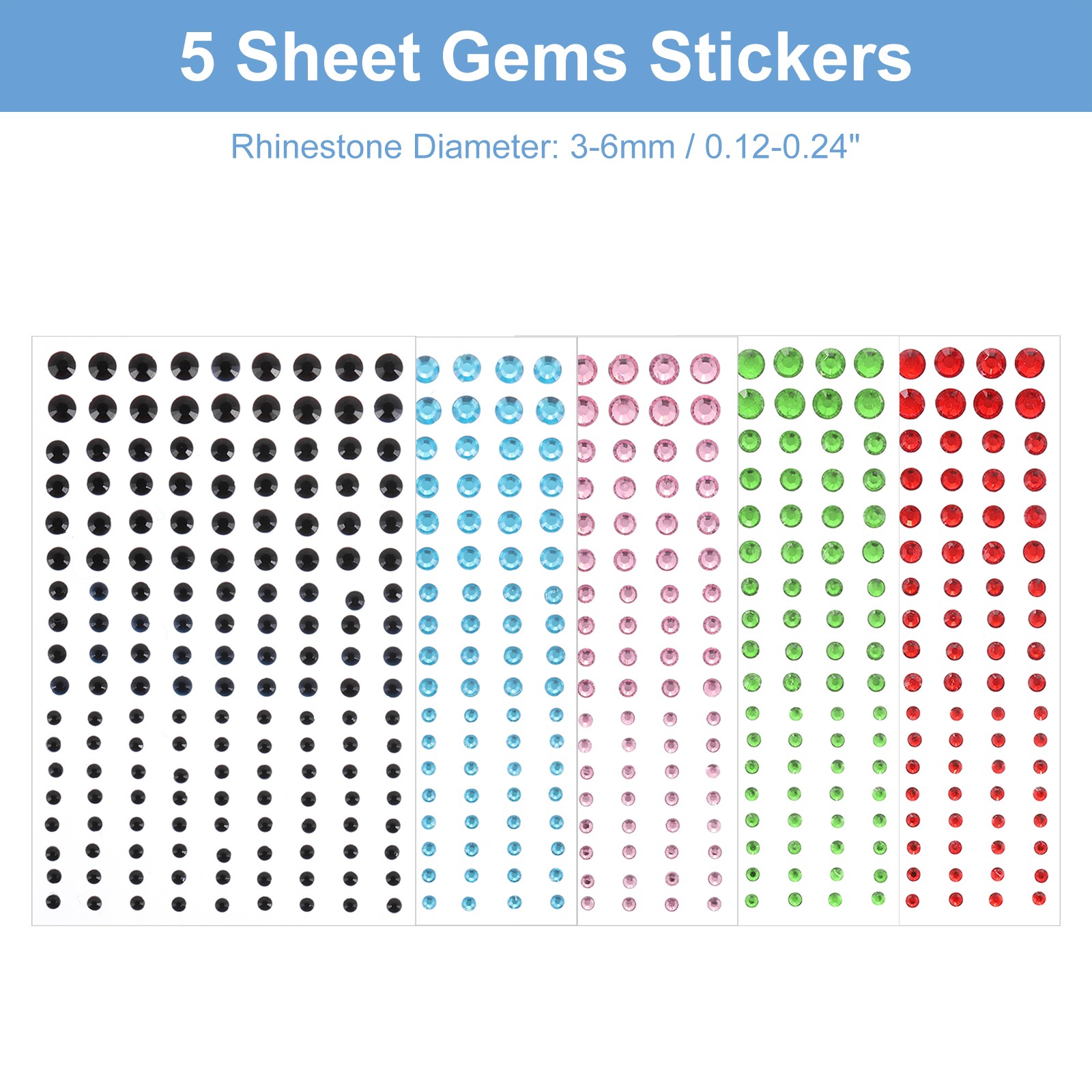 810 Pcs 3/4/5/6mm Self Adhesive Rhinestone Sticker, Red/Green/Pink/Blue/Black