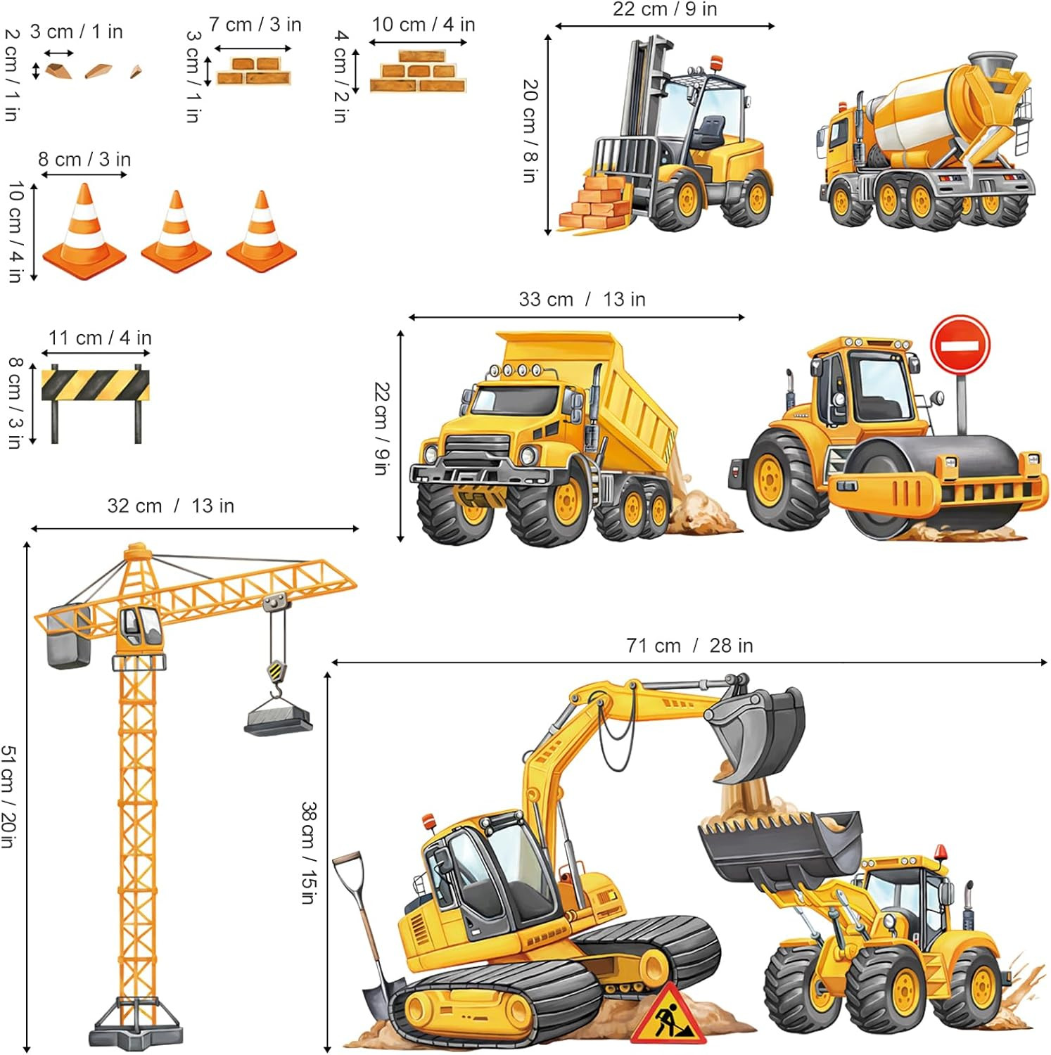 Construction Vehicles Excavator Wall Decals Engineering Car Tractor Crane Wall S