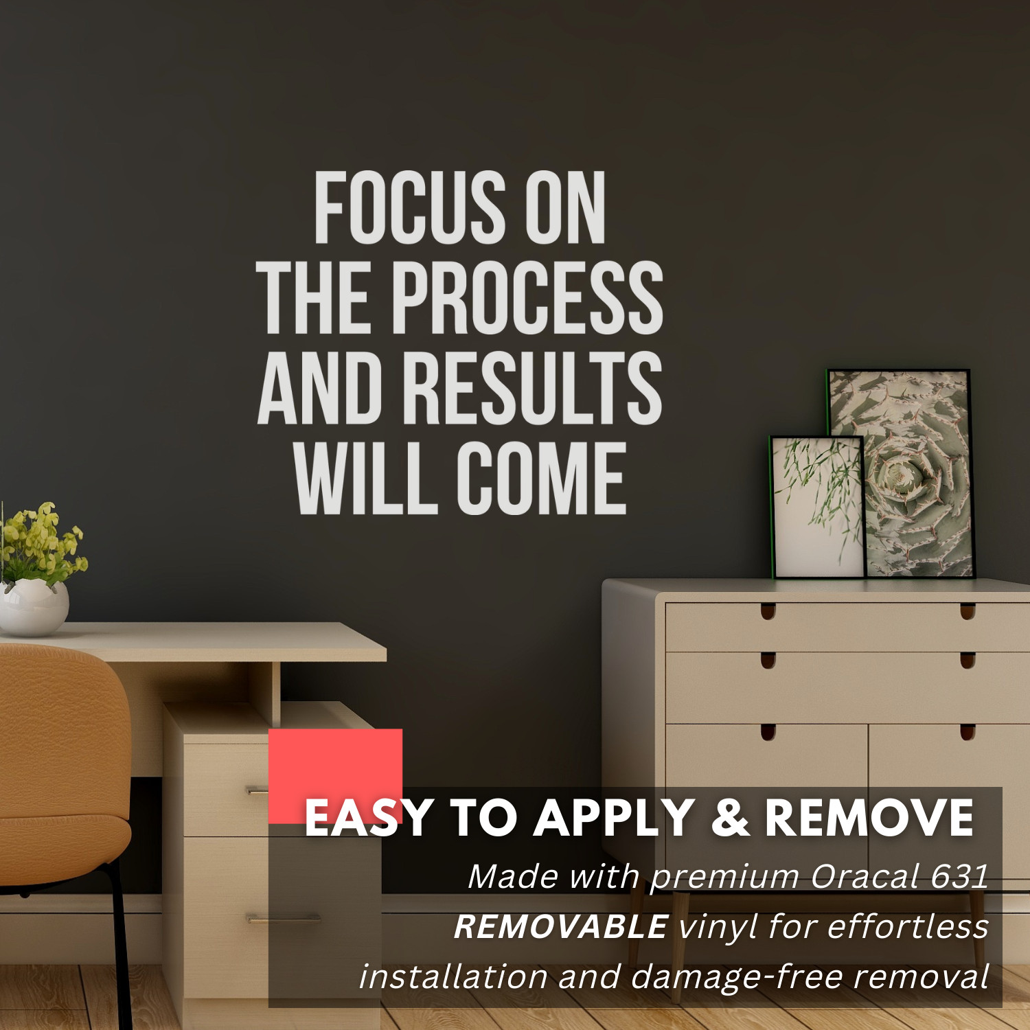 Motivational Wall Decal Quote – Focus on the Process & Results Will Come – Decor