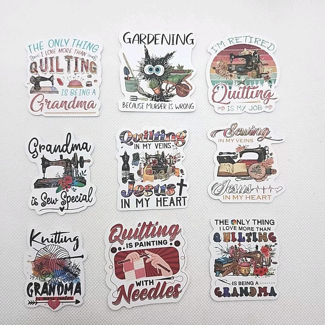 Lot Of 9 Crafts Knitting Sewing Quilting Garden Vinyl Waterproof Stickers Quotes
