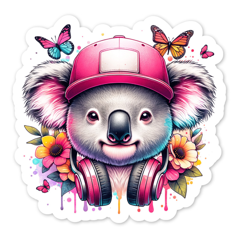 Koala Bear and Headphones Vinyl Sticker, Water Resistant, Laptop, Water Bottle