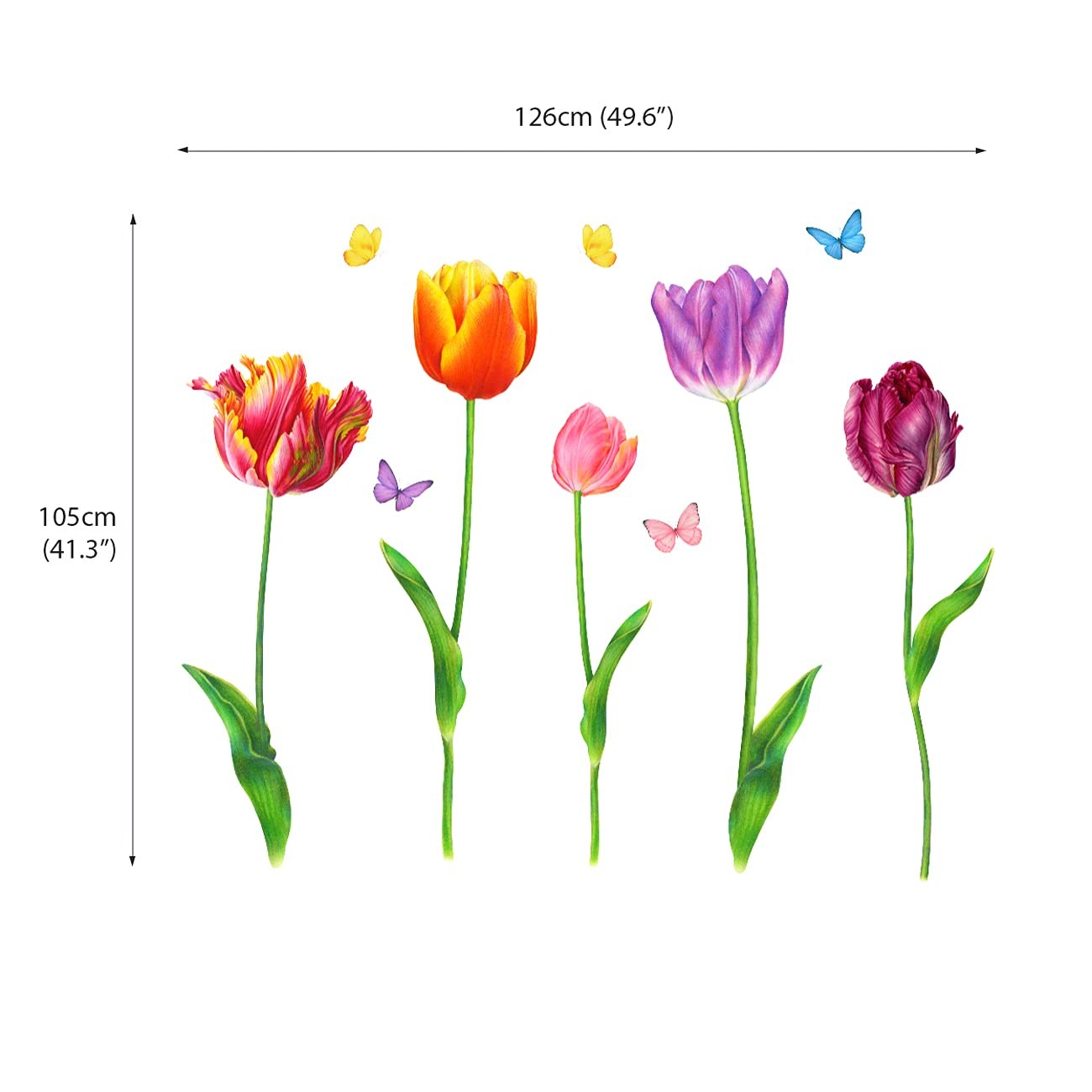 SG2-2116 5 Large Tulip Wall Decals Colorful Flower Butterfly Stickers for Bed…