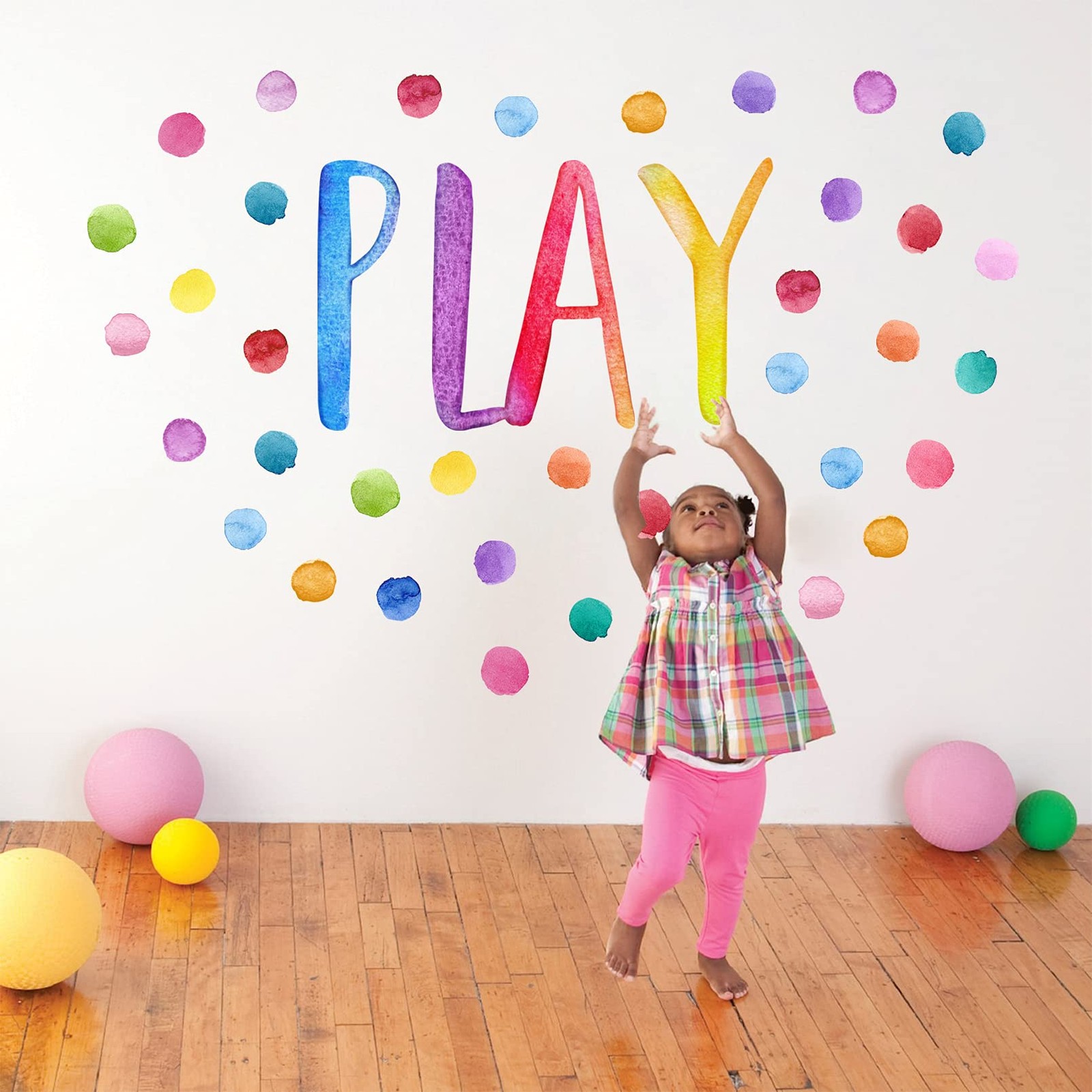 Playroom Polka Dots Wall Decals Stickers, Play Sign Peel and Stick Neutral Nu…