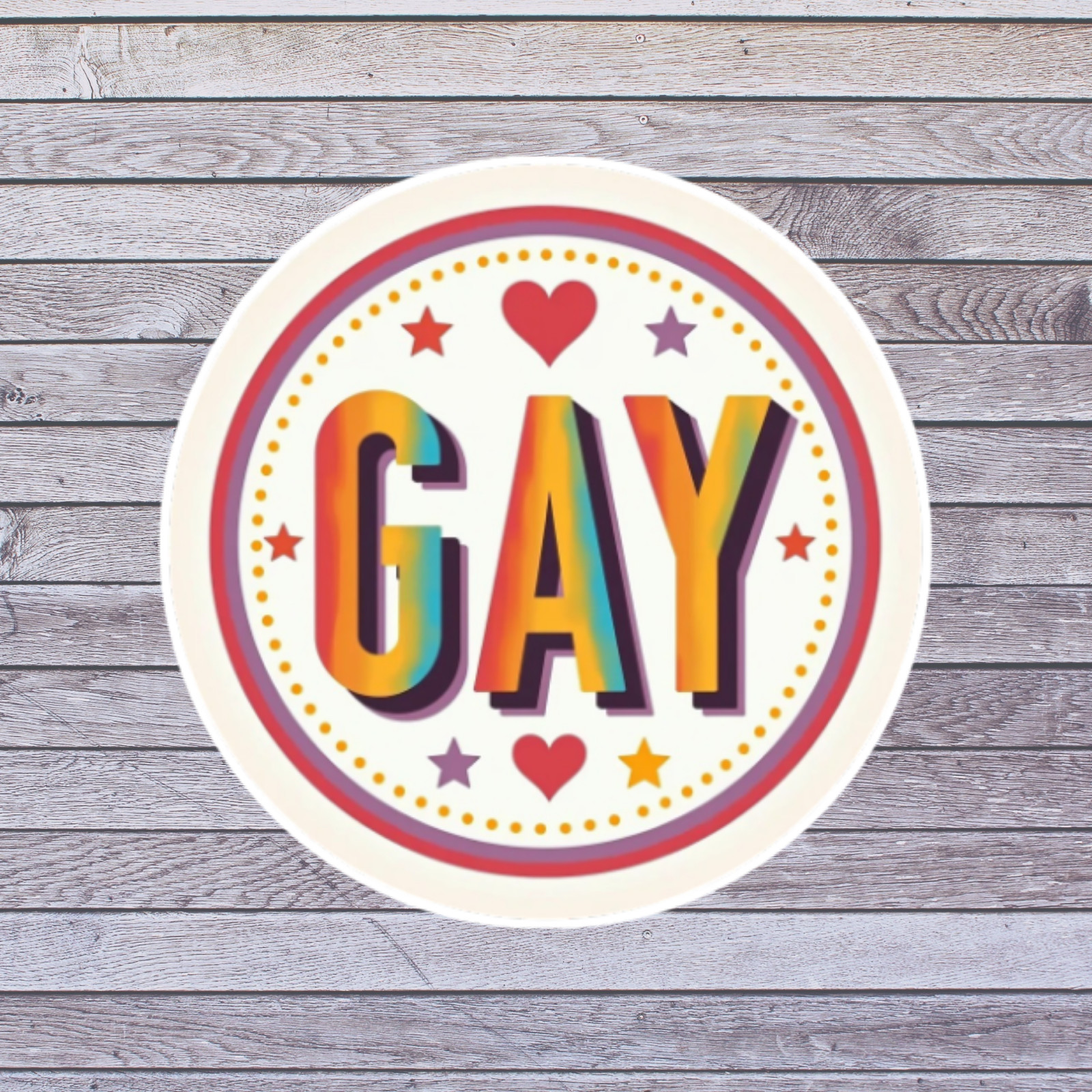Gay Pride Sticker Vinyl Decal Gay Circle Badge Rainbow Hearts LGBTQ Equality