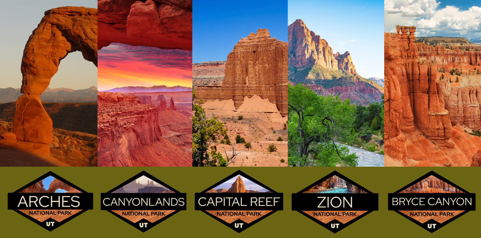 Utah National Parks – The 'Mighty Five' – Vinyl Sticker 5-Pack
