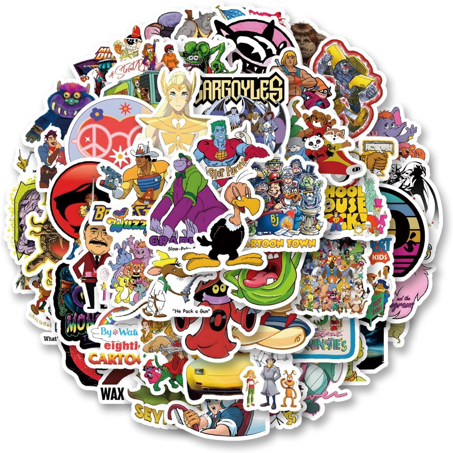 80s Cartoon Stickers Pack – 63 Vinyl Decals for Kids and Teens' Decor