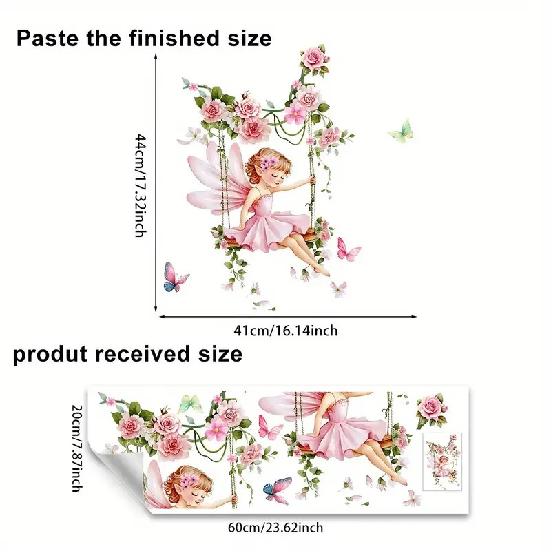Pink Garden Fairy Decal Flowers Wall NEW Girl Vinyl Sticker Butterflies #59