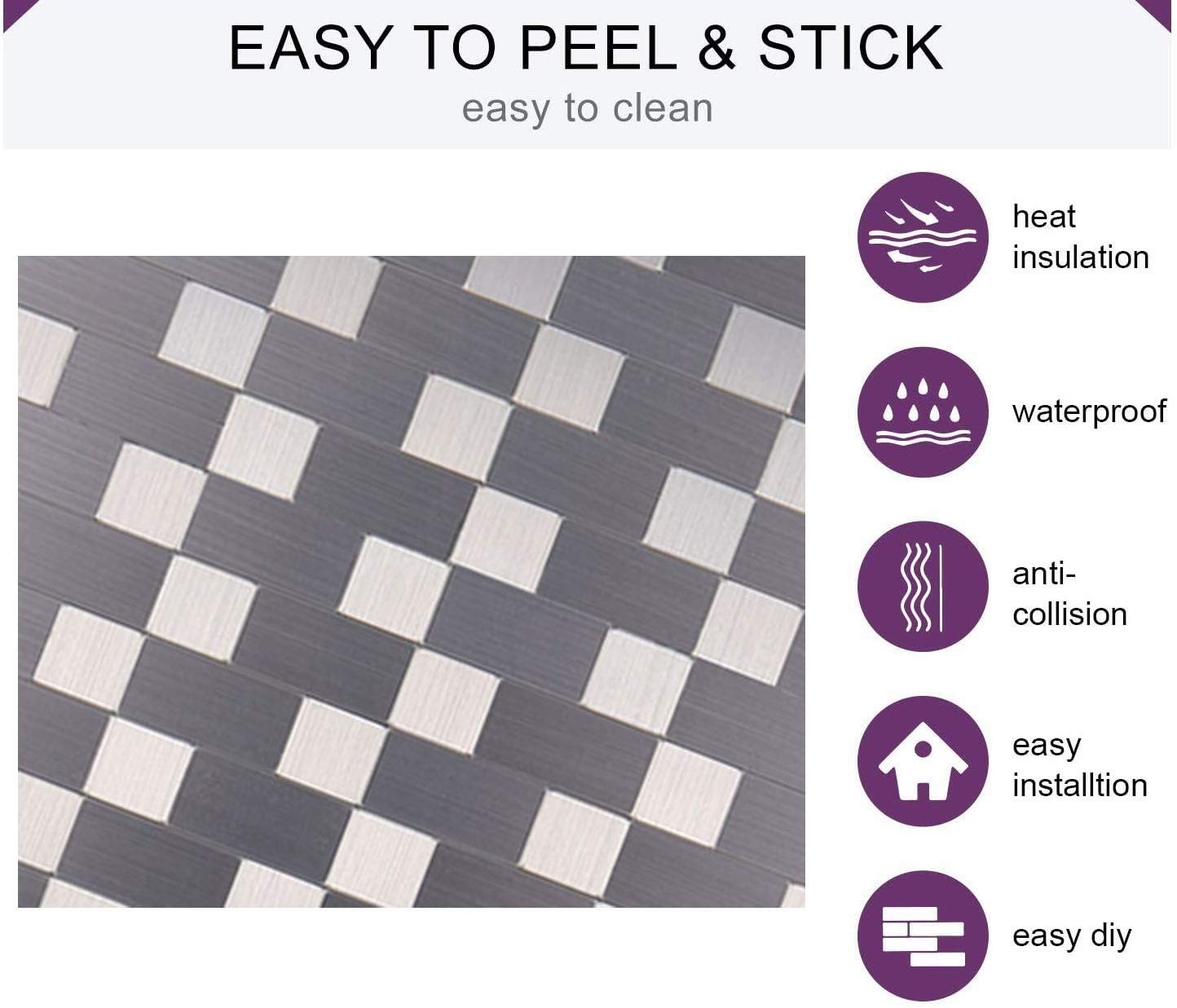 Peel and Stick Metal Backsplash Tiles, Self Adhesive Aluminum Mosaic 3D Wall …