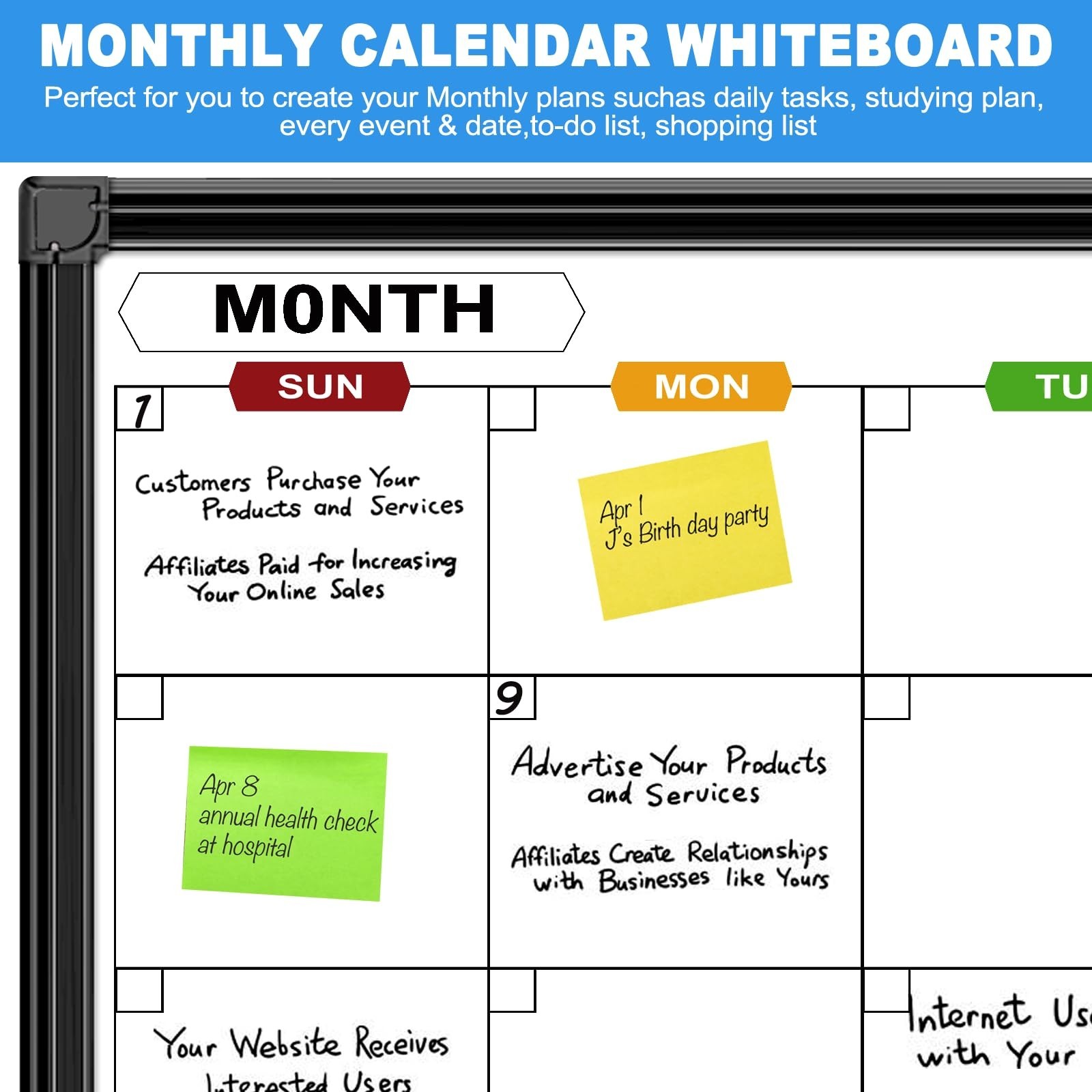 Calendar Whiteboard for Wall 24" x 18", Monthly White Board Calendar Dry Eras…