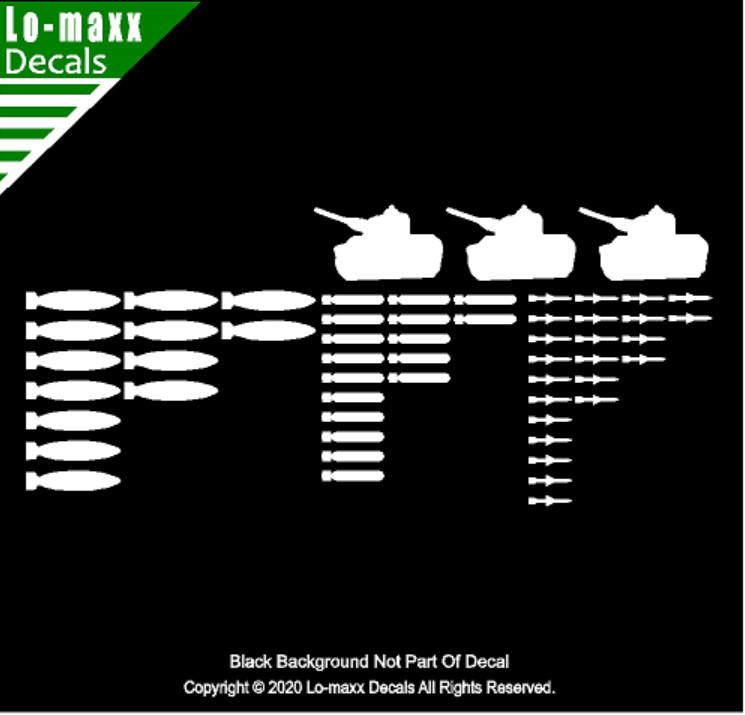 Set Of 53 Bombs And 3 Tanks Military Aircraft Kill Markings Die Cut Vinyl Decal