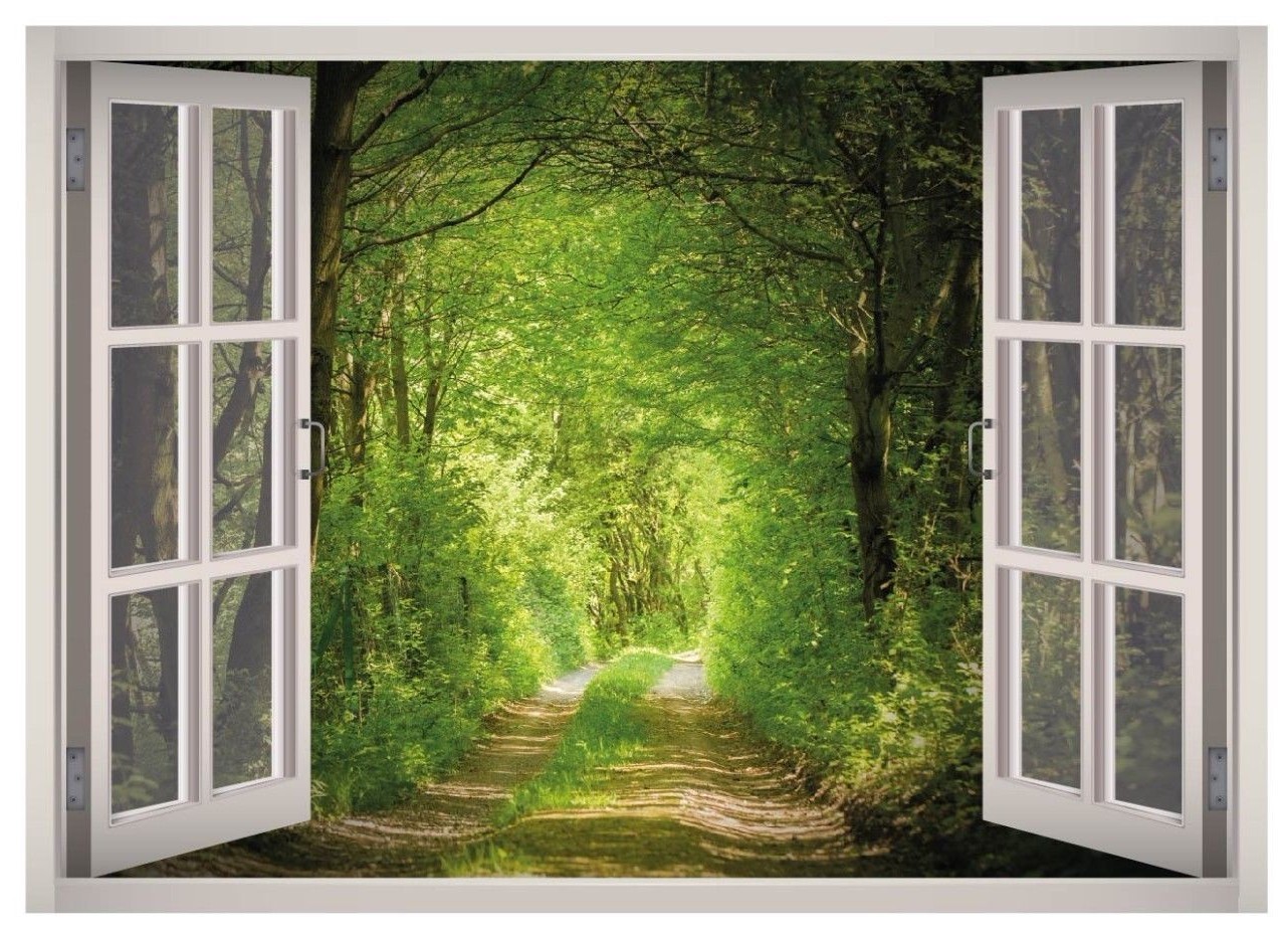 Green Forest View Window 3D Wall Decal Art Mural Home Decor Canvas Vinyl W89
