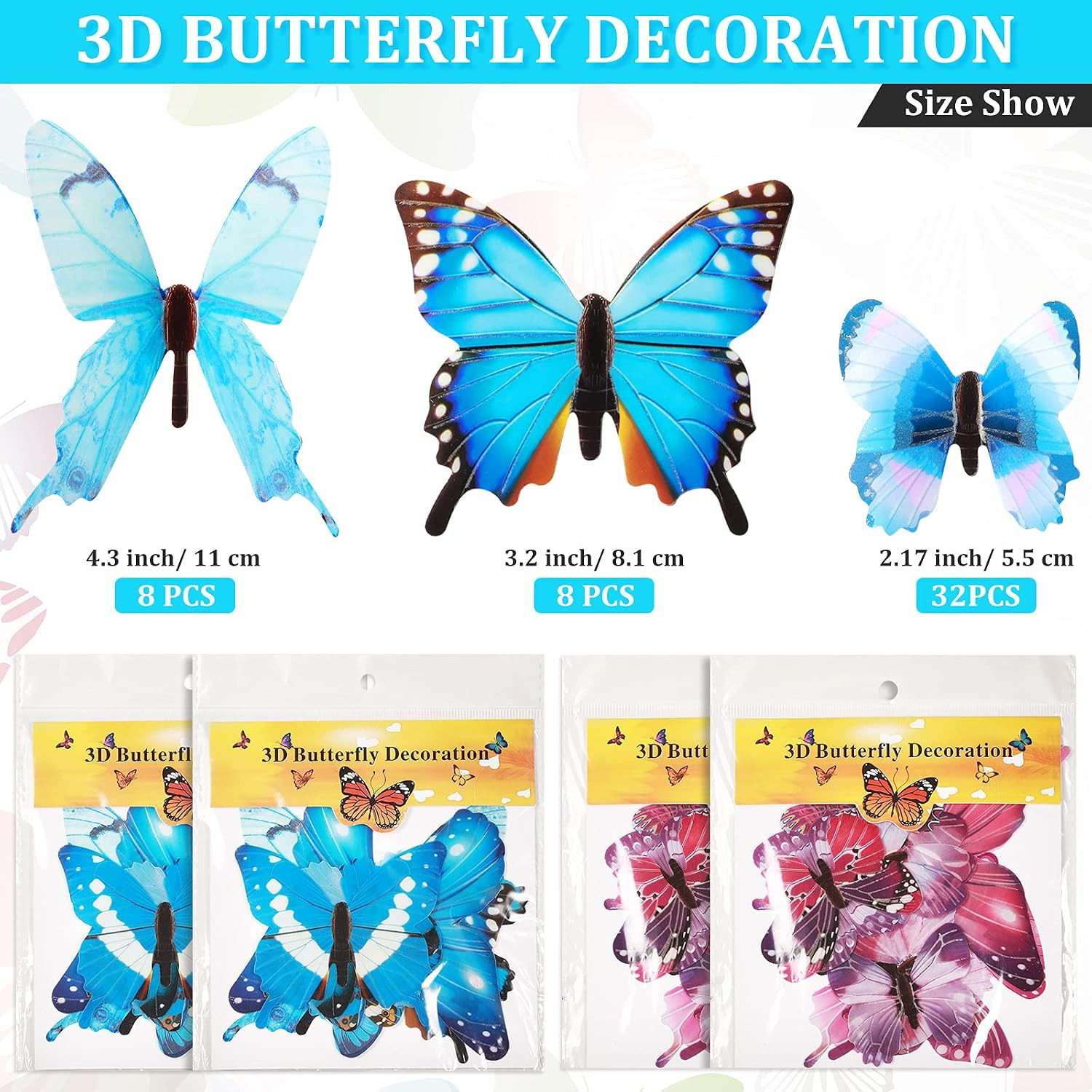 48 Pcs 3D Glow in the Dark Butterflies for Ceiling,Removable 3D Butterfly Wall