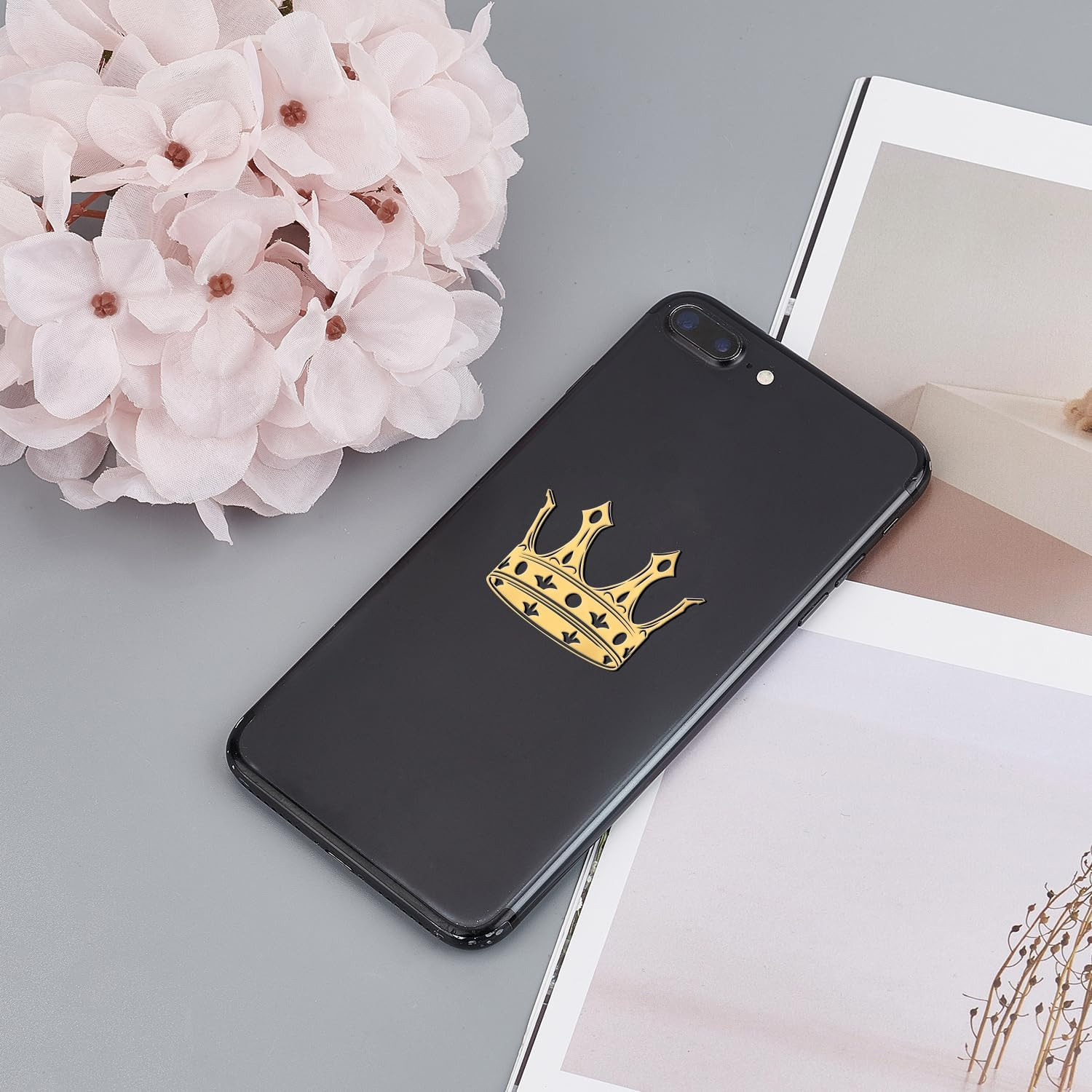 9Pcs 1.6X1.6 Inch Crown Pattern Stickers Crown Metal Sticker Self Adhesive Gold
