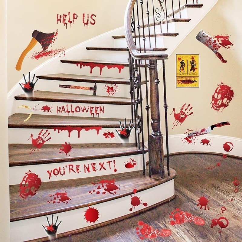 Creepy Halloween Bloody Handprint Footprint Stickers Window Wall Decorations New