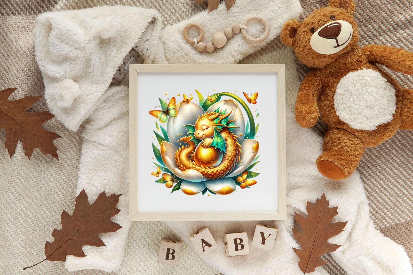 Gold Dragon Sleeping on White Flower UV DTF Transparent Sticker / Decal