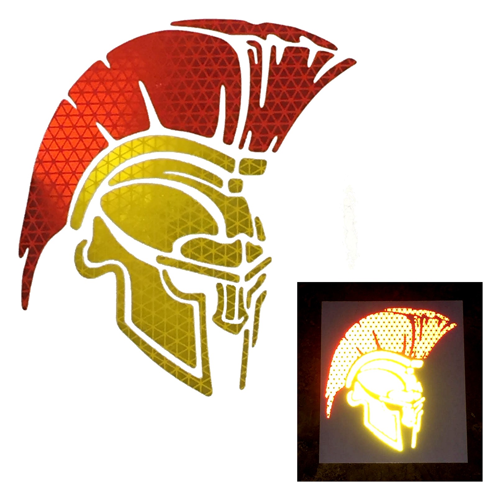 High Intensity REFLECTIVE Spartan Trojan Helmet Decals Stickers Window Car Bike