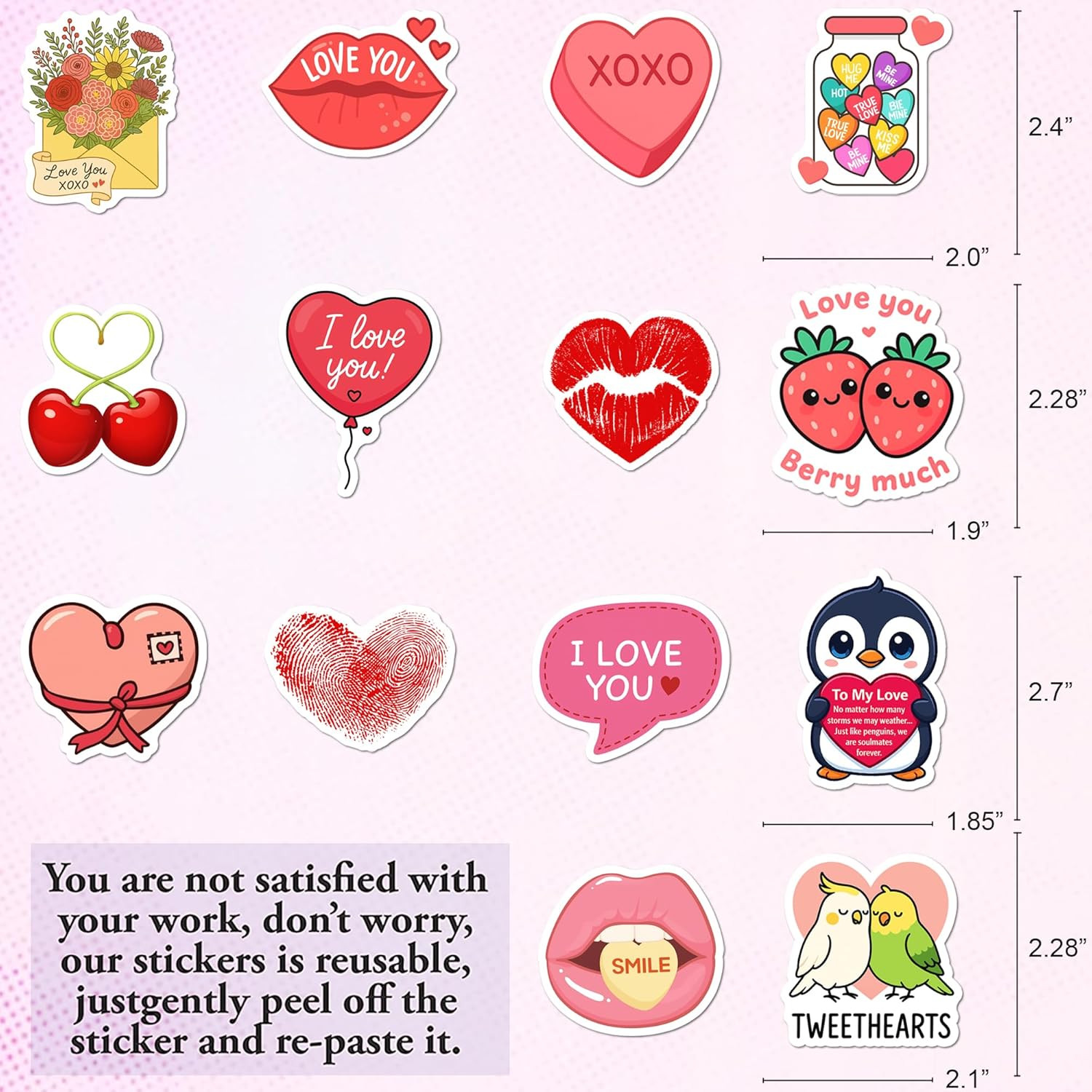 BEATRI Love Stickers 50Pcs Waterproof Vinyl Valentine's Day Gifts Decor & Party