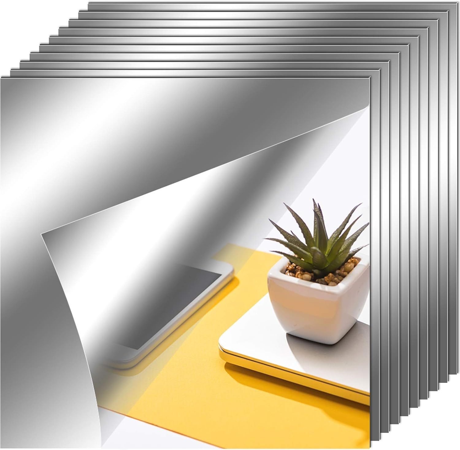 10 Self-Adhesive 6×6 Inch Flexible Mirror Sheets for Elegant Wall Decor