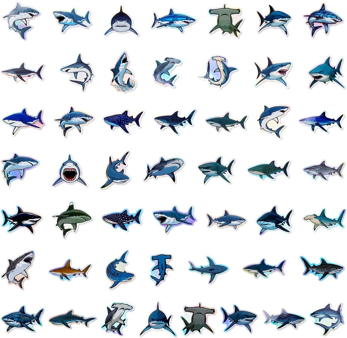 100Pcs Holographic Shark Waterproof Vinyl Stickers for Decor & Party Favors