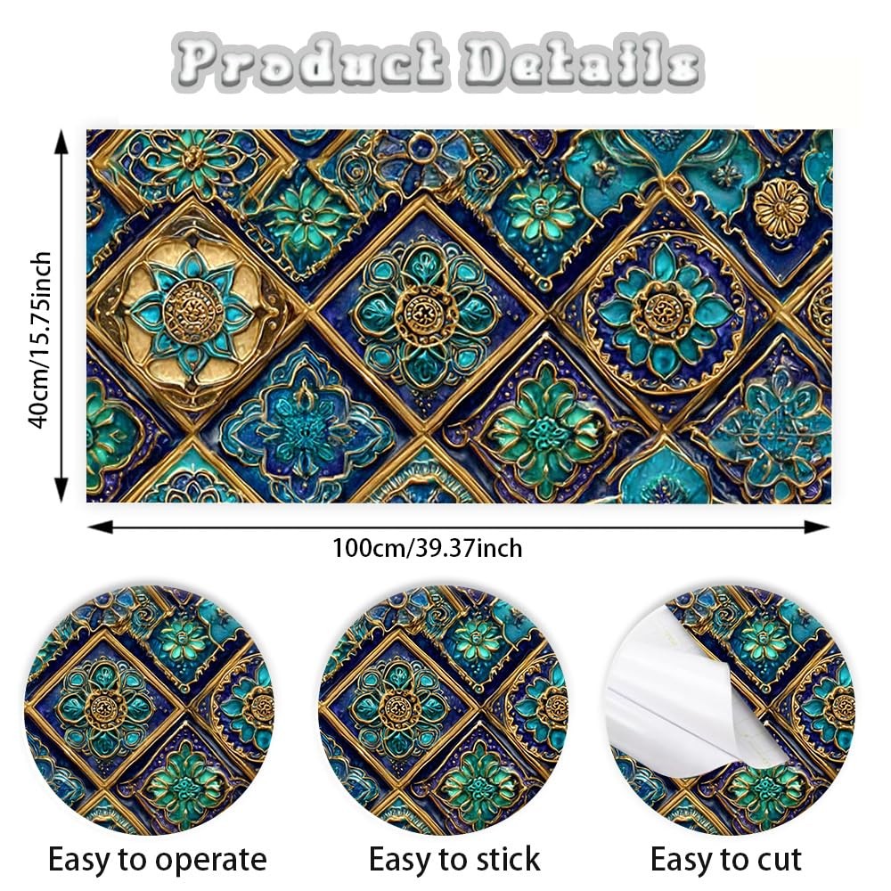 Spring Summer Moroccan Tile Wall Decals, Blue Gold Mosaic Peel and Stick Wall…