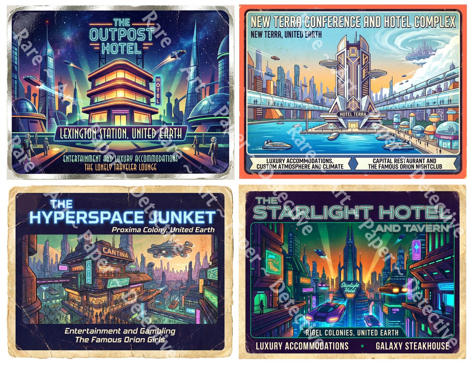 Science Fiction Fantasy Travel Stickers, 4 Children's Stickers , 5" x 4", #1394