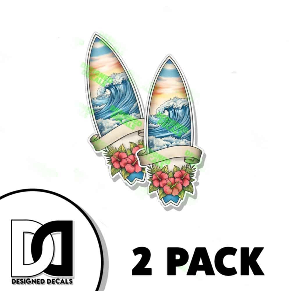 Surf Board Vinyl California Tropical Vinyl Decal Sticker 2 PACK