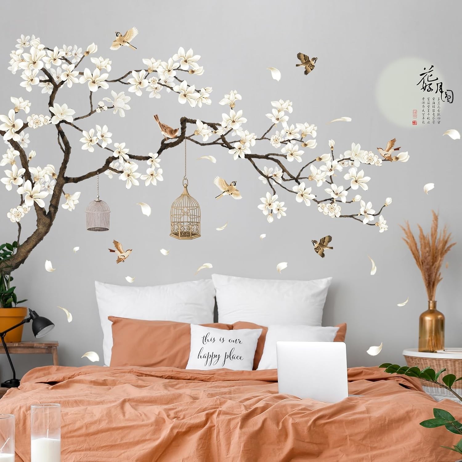 Cultural Chinese Floral Wall Art Stickers – Complete 8-Piece Set for Kids Room