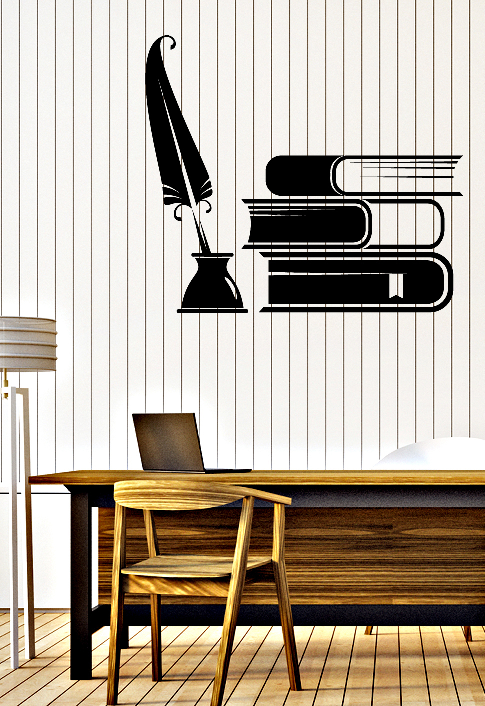 Wall Decal Books Inkwell Ink Container with a Feather Home Interior Decor z4715