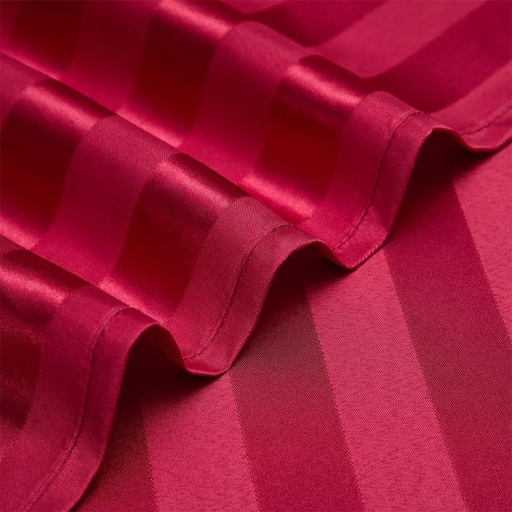6 Piece Satin Italian Style Bed Sheet Set Deep Pocket Stripes Super Sof…