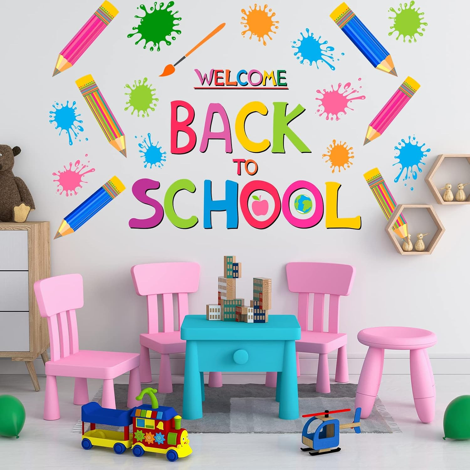 Colorful Crayon Wall Decals Peel and Stick for Playroom Nursery