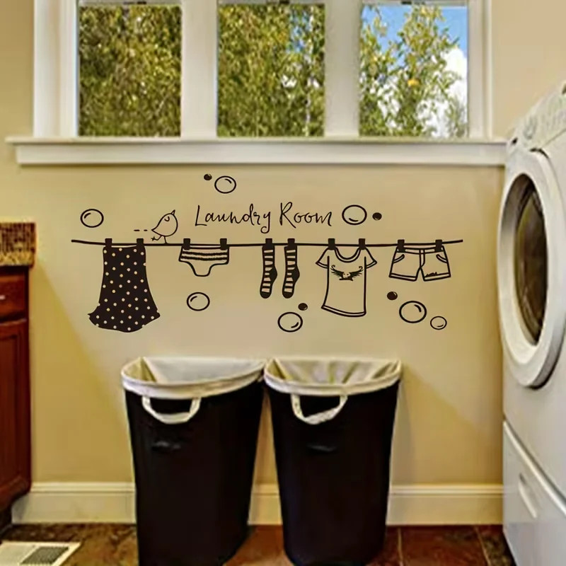 Charming Cartoon Vinyl Wall Decal for Laundry Room – Easy Stick & Peel,
