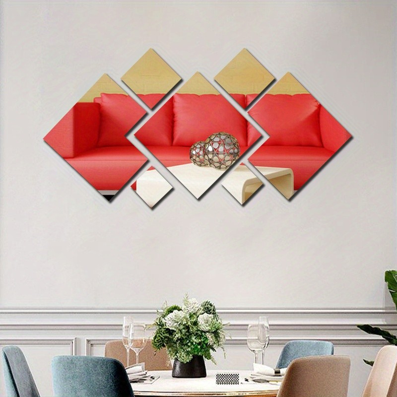 1/2 Set Square & Diamond Acrylic Mirror Wall Stickers Self Adhesive Home Decor