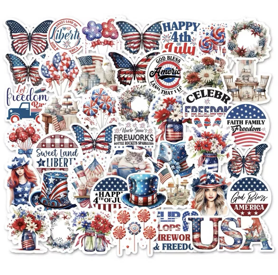 10 Random Matte Stickers – Patriotic American USA 4th of July Celebration