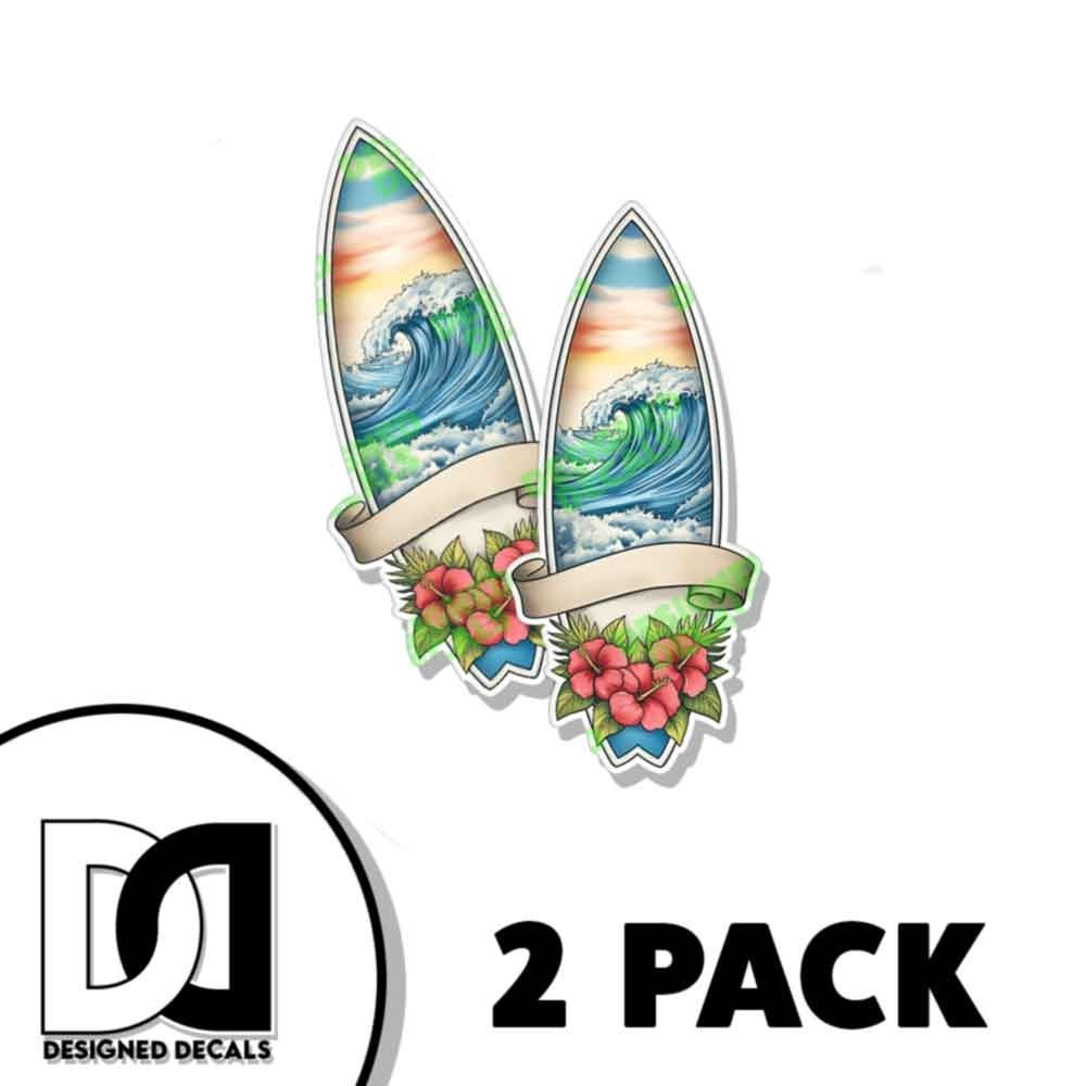 Surf Board Vinyl California Tropical Vinyl Decal Sticker 2 PACK