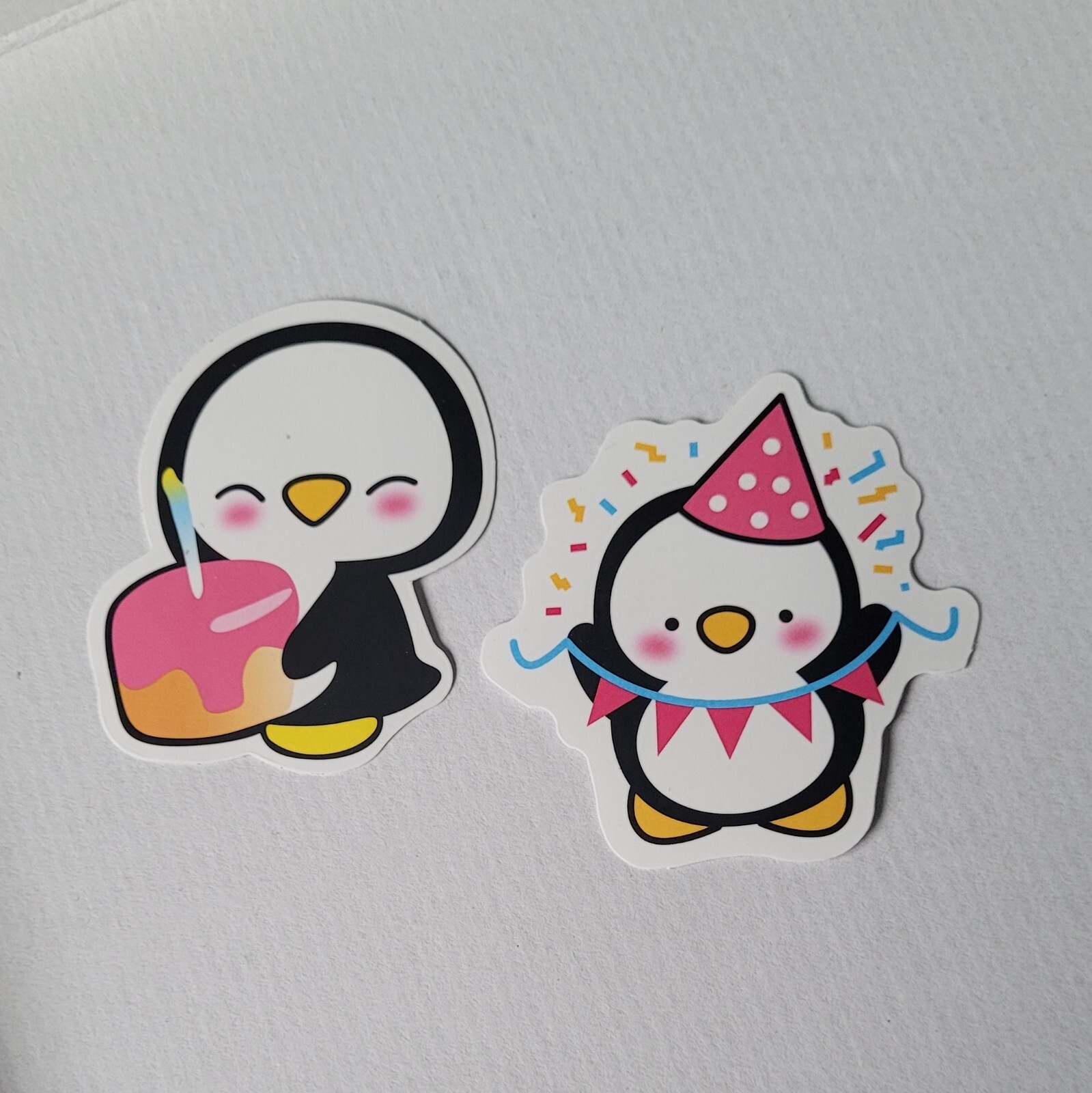 Happy Birthday Vinyl Sticker set of 2 cute Penguin party cake celebrate