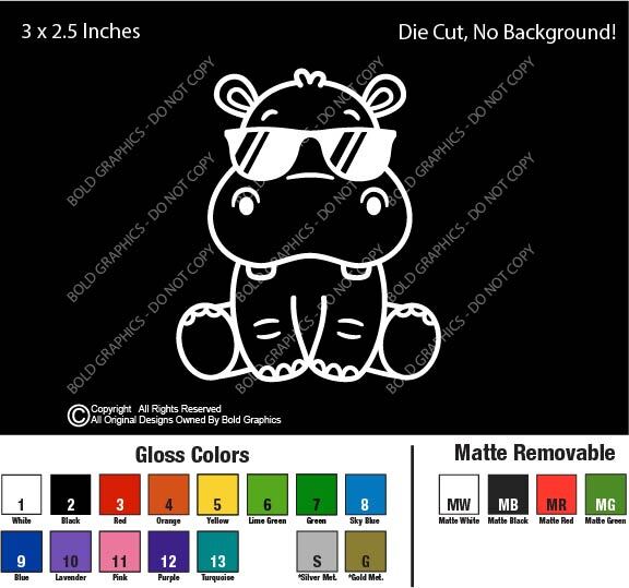 3" Baby Hippo Sunglasses Zoo Decal Vinyl Sticker Friendly Wild Animals Pals