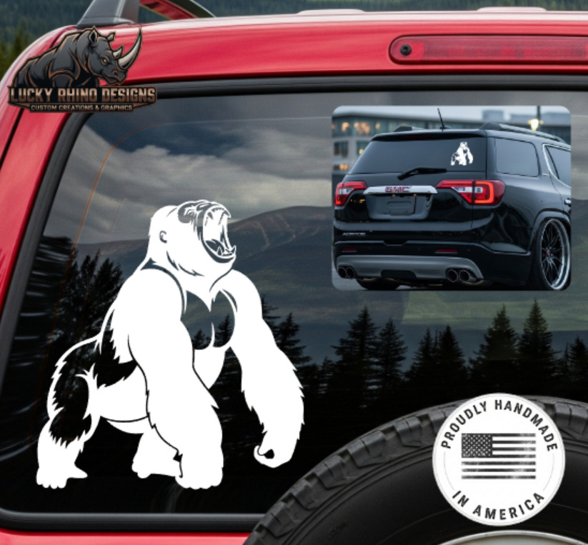 Roaring Gorilla Ape Kong Monkey Zoo Car Window Vinyl Decal Bumper Sticker