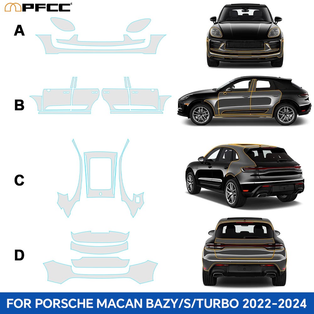 Full Car For Porsche Macan Base 2022-2024 Precut Paint Protection Film PPF TPU