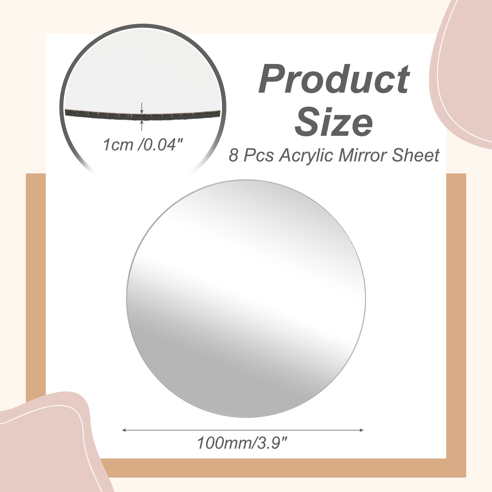 8Pcs Acrylic Mirror Sheet, 3.9" Circle Self Adhesive Mirror