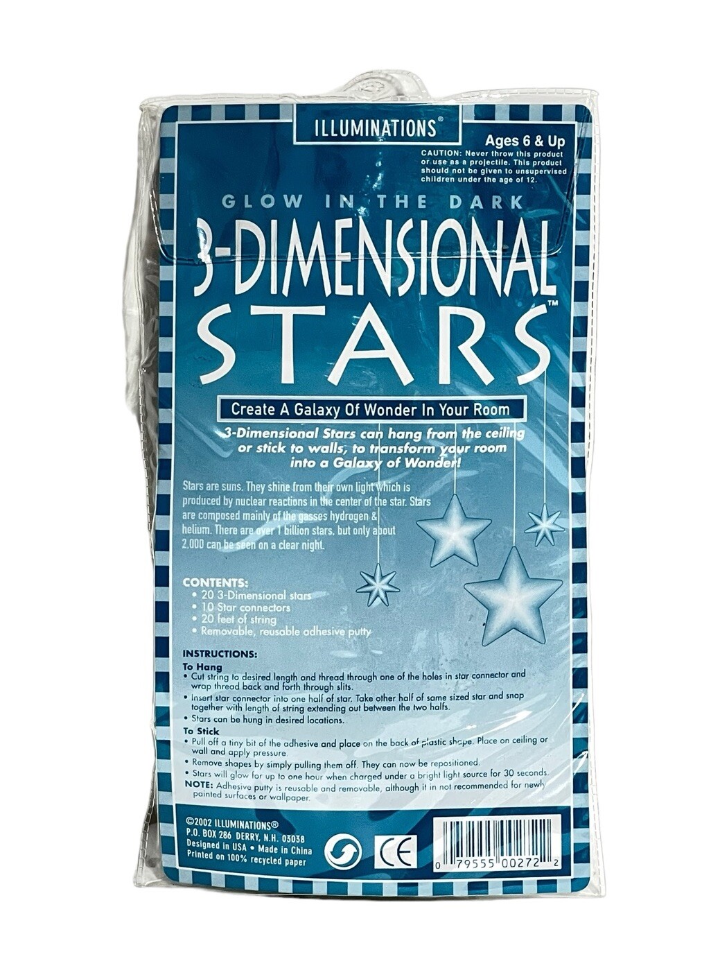 Vintage 2002 NOS Illuminations Glow In The Dark 3-Dimensional Stars Wall Art NEW