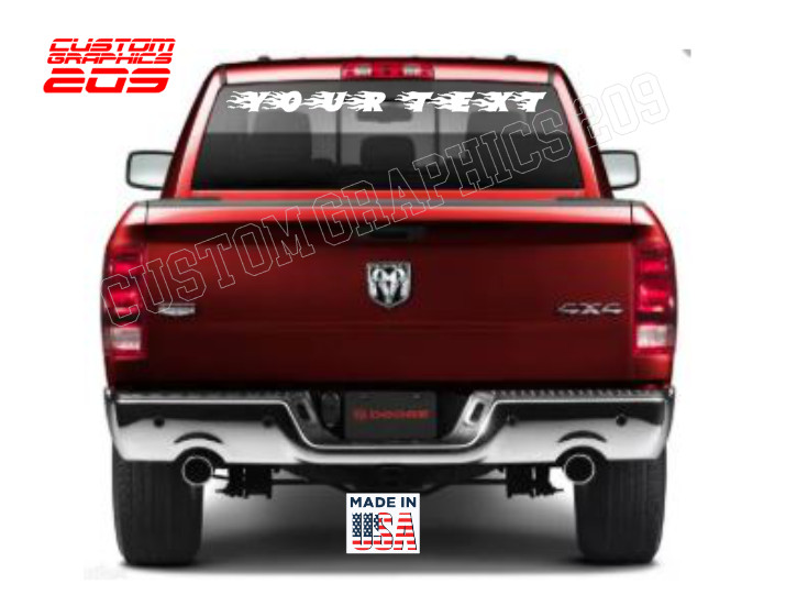 Custom Flame Text Truck Car Window Decal Oracal 651 Waterproof Vinyl